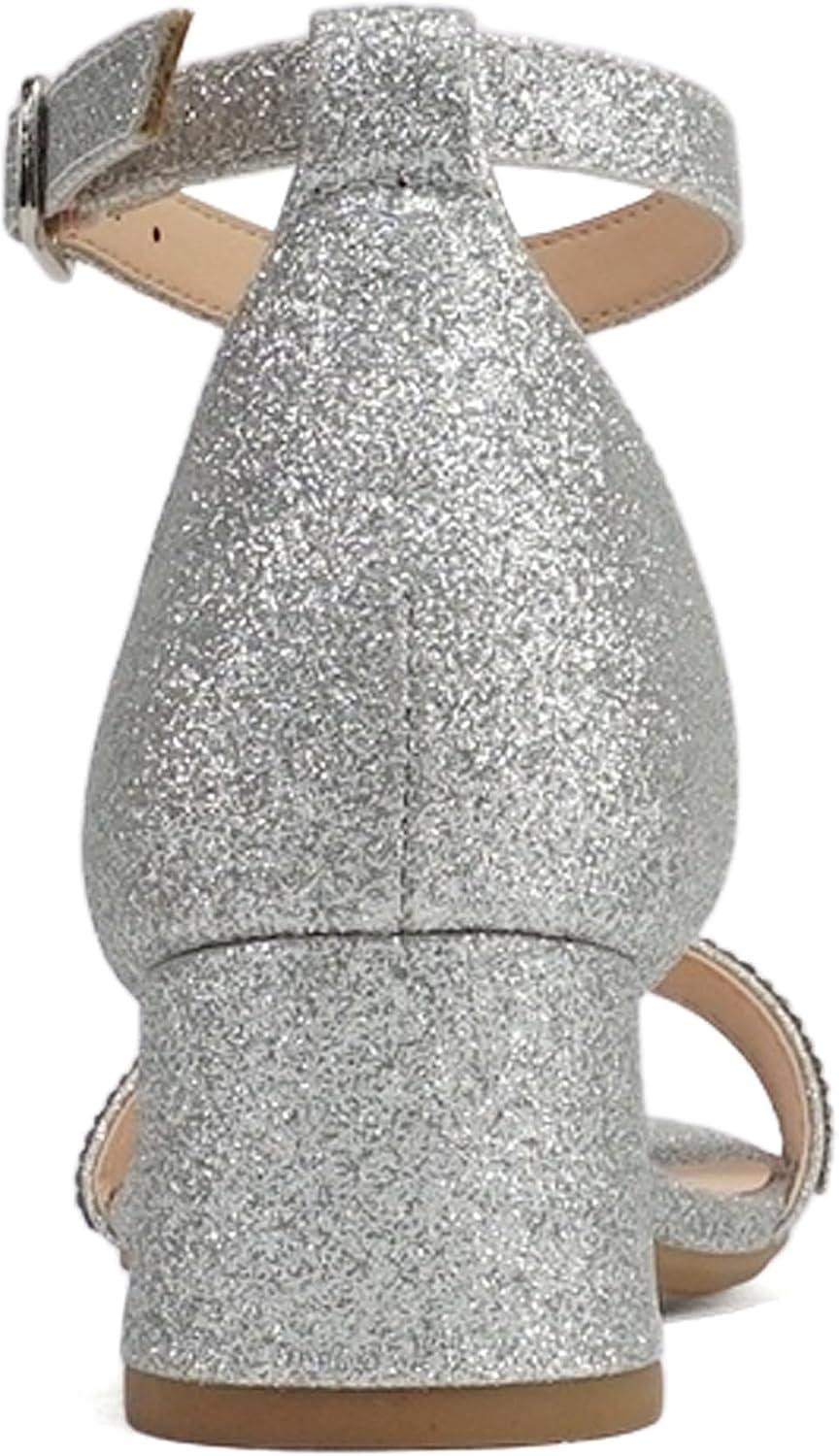 imageSoda VEIL2  Little KidsChildrenGirls Open Round Toe Rhinestone Closed Back Counter Ankle Strap Low Heel SandalSilver Glitter
