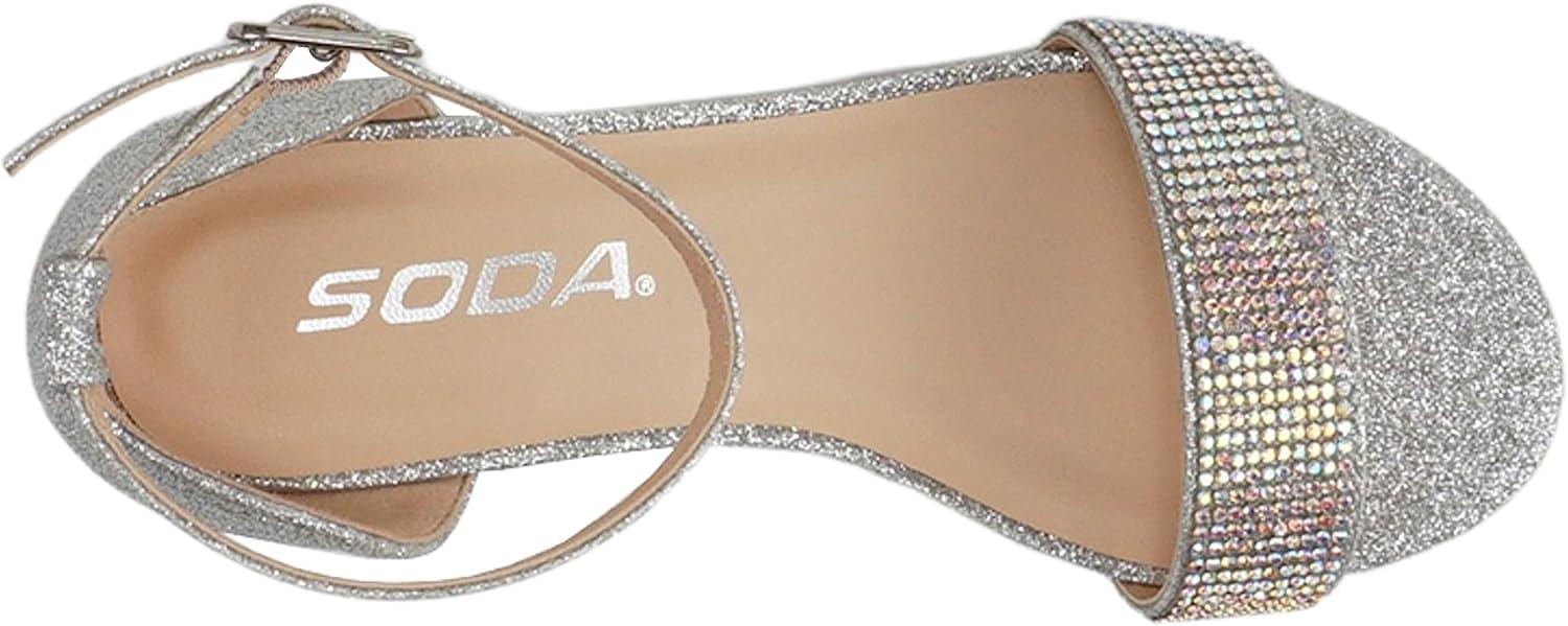 imageSoda VEIL2  Little KidsChildrenGirls Open Round Toe Rhinestone Closed Back Counter Ankle Strap Low Heel SandalSilver Glitter