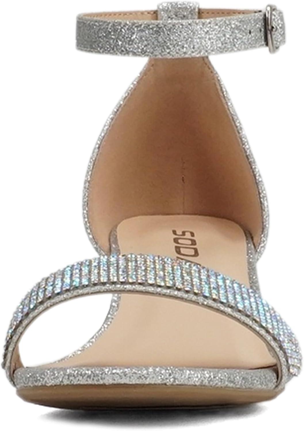 imageSoda VEIL2  Little KidsChildrenGirls Open Round Toe Rhinestone Closed Back Counter Ankle Strap Low Heel SandalSilver Glitter