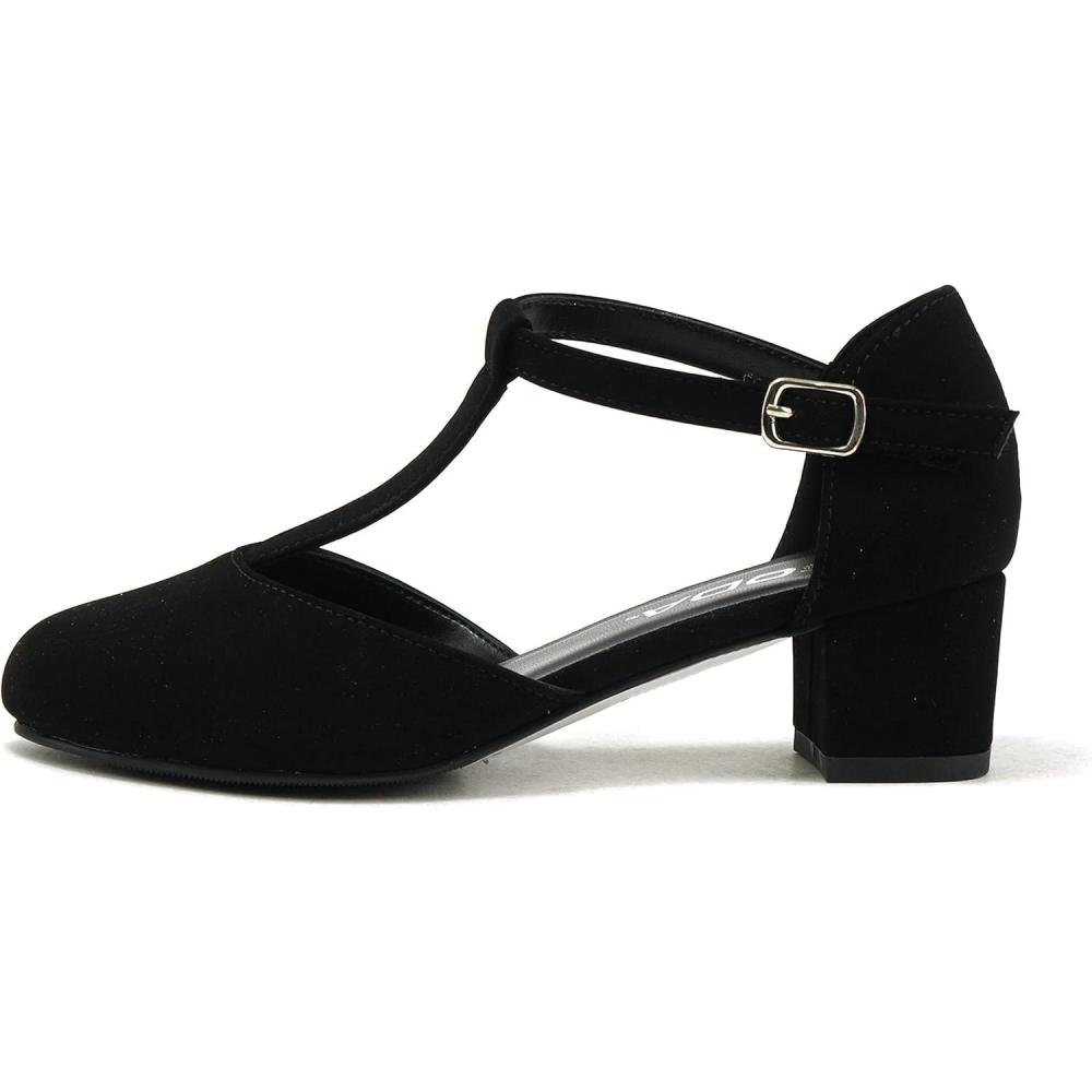 imageSoda Bluff2 KidsChildrenGirls Fashion Sparkly Bling Glitter Classic TStrap Mary Jane Block Heel Rounded ShoesBlack Nubuck
