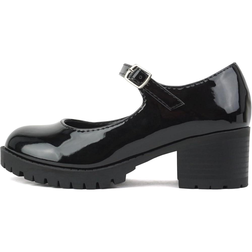 imageSoda Boxer2 KidsChildrenGirls Lug Sole Block Heel Mary Jane with Adjustable StrapBlack Patent