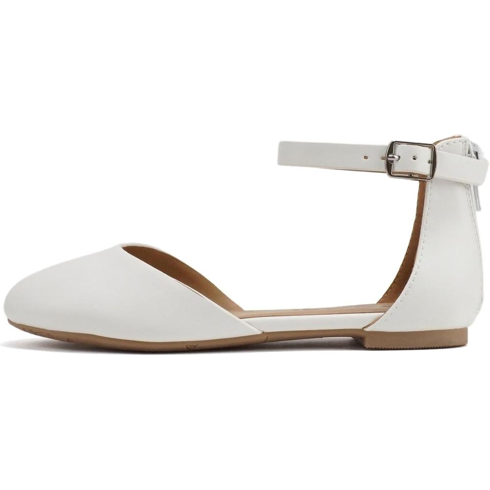 imageSoda Missy2  Little KidsChildrenGirls Closed Round Toe Back Counter Open Side Ankle Strap Zipper Fashion Flat ShoeWhite Pu