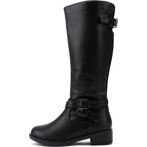 Soda “BIO-II” Kids/Girls/Children Low Heel Fashion Knee/Calf High Riding Boots(Black Pu)