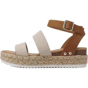 Soda BRYCE-2 Kids/Children/Girls Open Toe Two Bands Espadrille Jute Platform Wedge Casual Fashion Flatform Sandals with Buckle Ankle Strap(Beige Canvas/Tan)