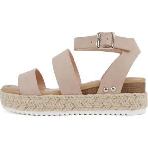 Soda BRYCE-2 Kids/Children/Girls Open Toe Two Bands Espadrille Jute Platform Wedge Casual Fashion Flatform Sandals with Buckle Ankle Strap(Blush Nubuck)