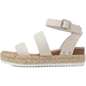 Soda BRYCE-2 Kids/Children/Girls Open Toe Two Bands Espadrille Jute Platform Wedge Casual Fashion Flatform Sandals with Buckle Ankle Strap(Ivory Pu)