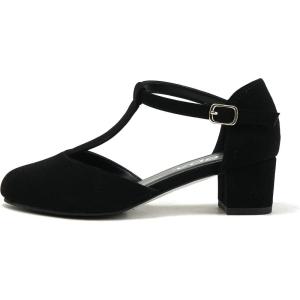 Soda Bluff-2 Kids/Children/Girls Fashion Sparkly Bling Glitter Classic T-Strap Mary Jane Block Heel Rounded Shoes(Black Nubuck)