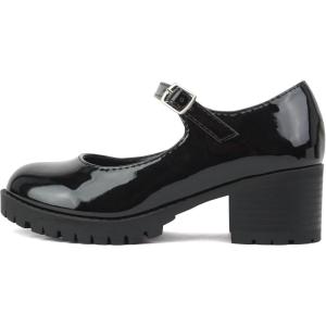 Soda Boxer-2 Kids/Children/Girls Lug Sole Block Heel Mary Jane with Adjustable Strap(Black Patent)