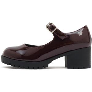 Soda Boxer-2 Kids/Children/Girls Lug Sole Block Heel Mary Jane with Adjustable Strap(Burgundy Patent)