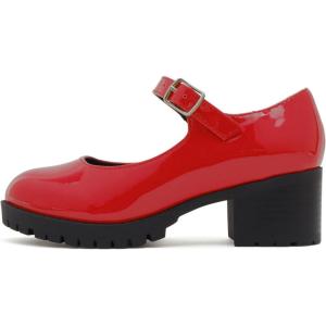 Soda Boxer-2 Kids/Children/Girls Lug Sole Block Heel Mary Jane with Adjustable Strap(Red Patent)
