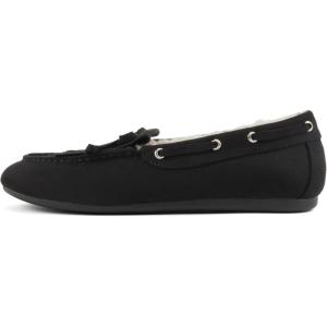 Soda Bowen ~ Women Round Toe Fleece-Lined Tassel Flat Shoe(Black Suede)