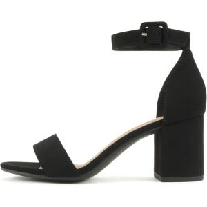 Soda “Rosa” ~ Women Round Toe High Heel Sandal with Ankle Strap(Black Nubuck)