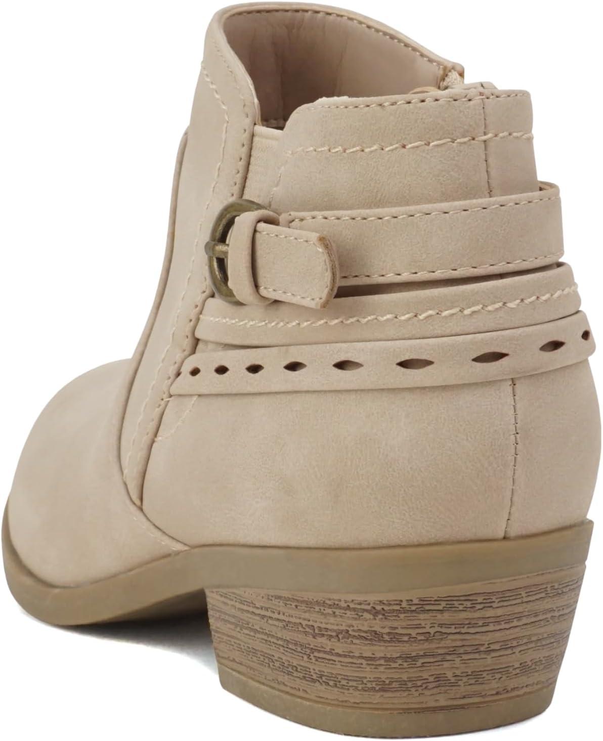 imageSoda BOYET2  Little KidsChildrenGirls Round Toe Elastic Gore Multi Back Strap Low Stack Heel Ankle Bootie with Side Zipper