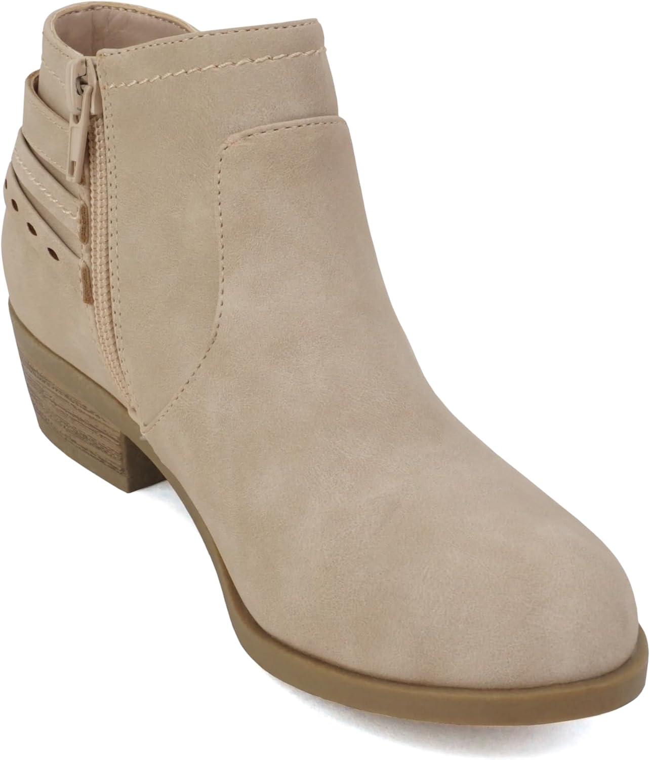 imageSoda BOYET2  Little KidsChildrenGirls Round Toe Elastic Gore Multi Back Strap Low Stack Heel Ankle Bootie with Side Zipper
