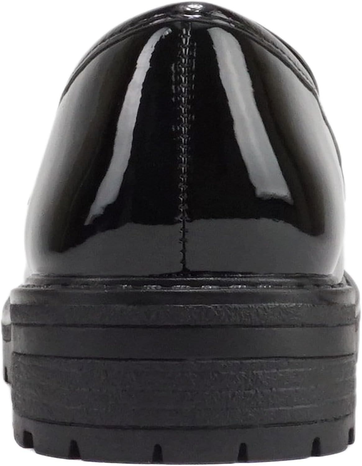 imageSoda Raya2  Little KidsChildrenGirls Round Toe Stitch Detail Lug Sole Low Heel Penny Loafer ShoeBlack Patent