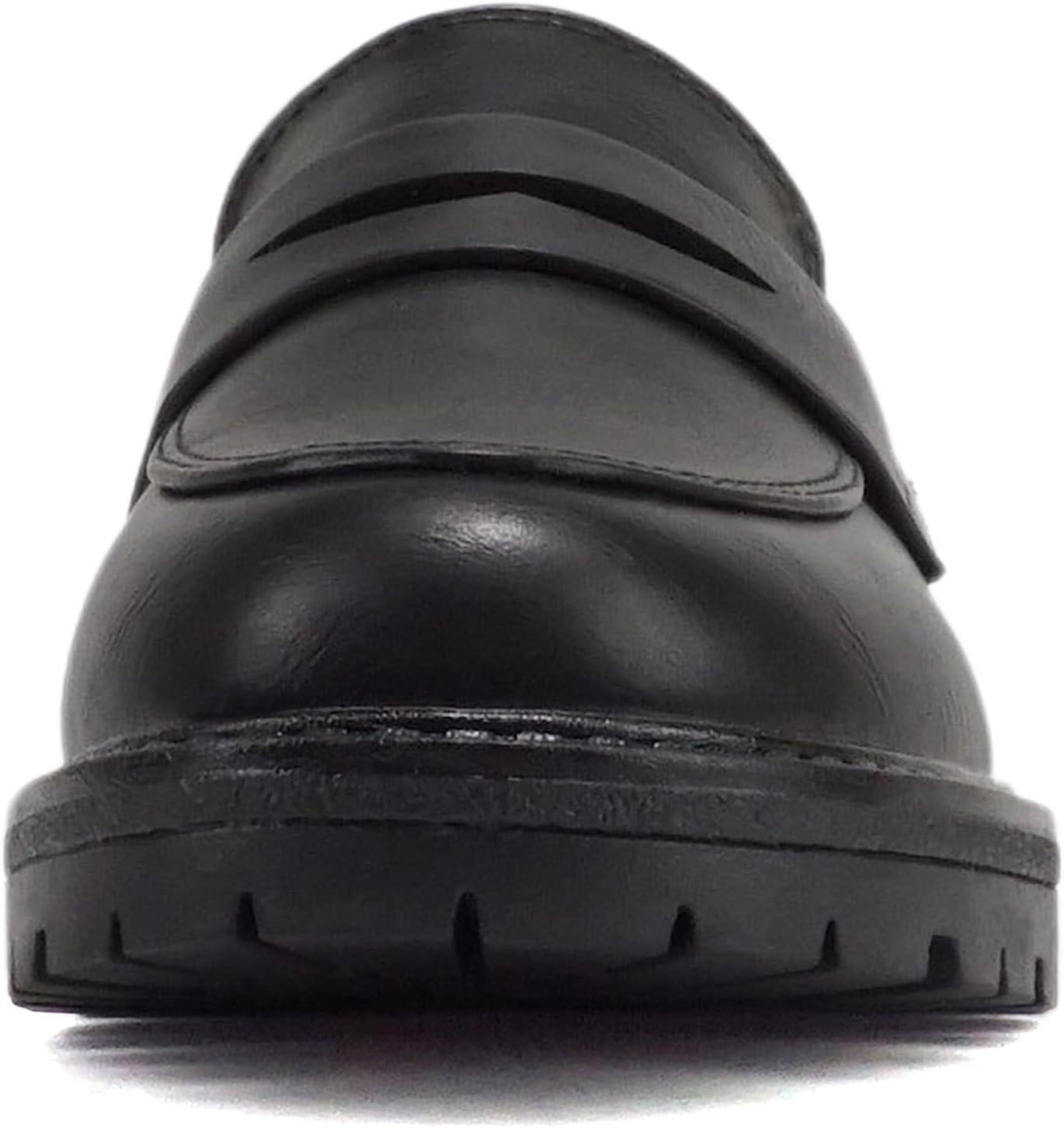 imageSoda Raya2  Little KidsChildrenGirls Round Toe Stitch Detail Lug Sole Low Heel Penny Loafer ShoeBlack Pu