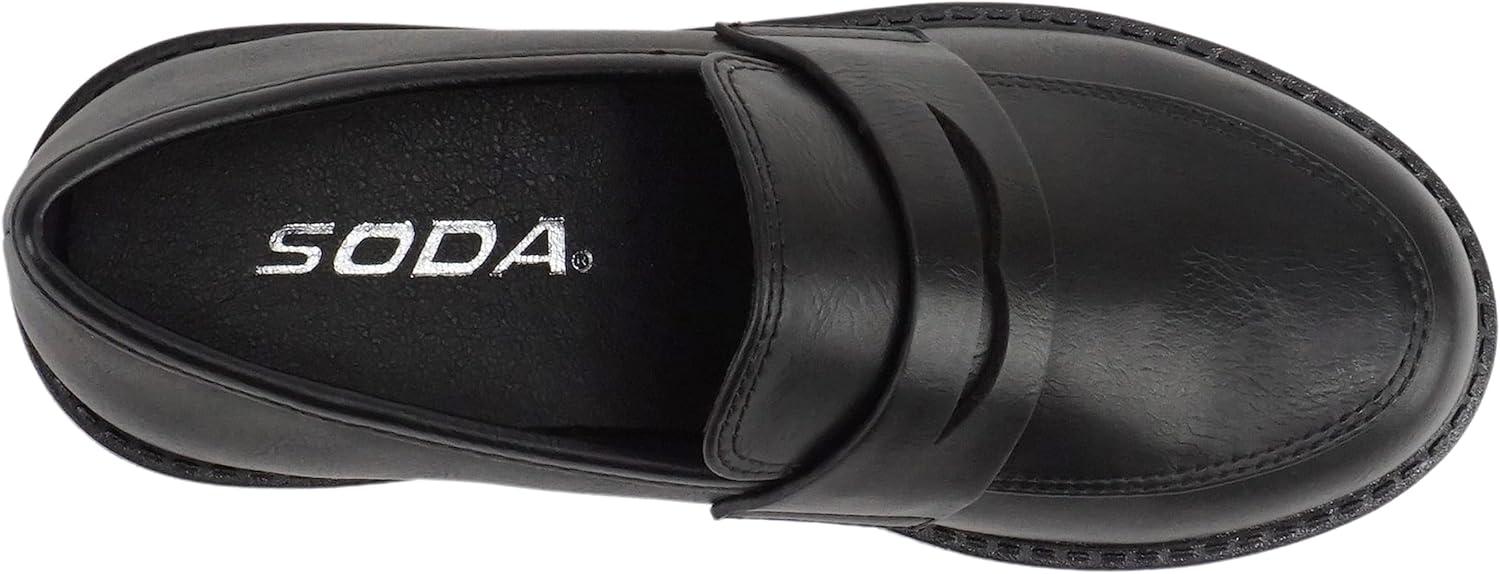 imageSoda Raya2  Little KidsChildrenGirls Round Toe Stitch Detail Lug Sole Low Heel Penny Loafer ShoeBlack Pu