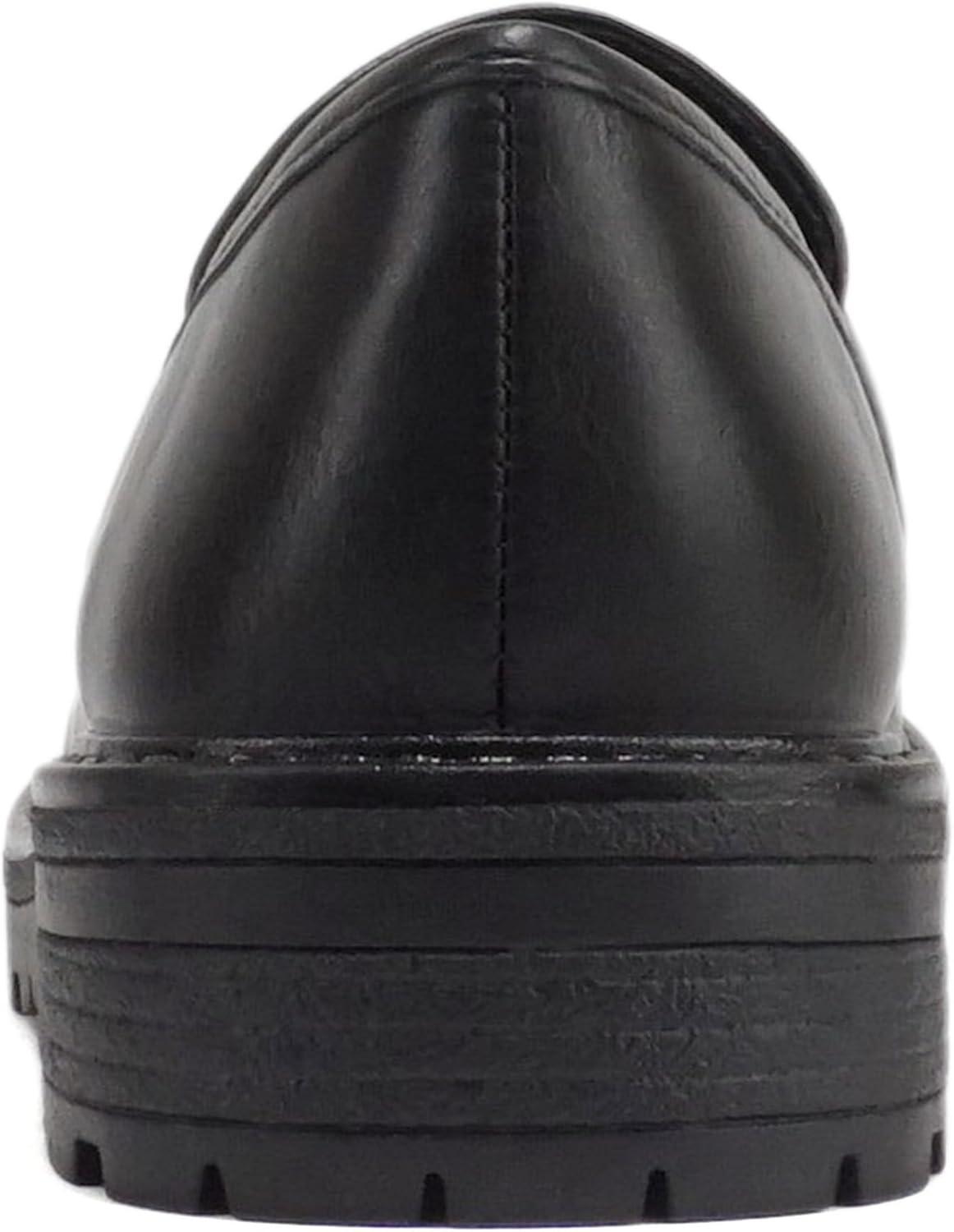 imageSoda Raya2  Little KidsChildrenGirls Round Toe Stitch Detail Lug Sole Low Heel Penny Loafer ShoeBlack Pu