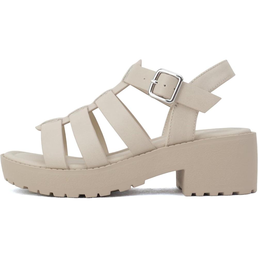 imageSoda NEOLA2  Little KidsChildrenGirls Open Toe Ankle Strap Low Heel Lug Sole Fisherman SandalDk Nude Pu