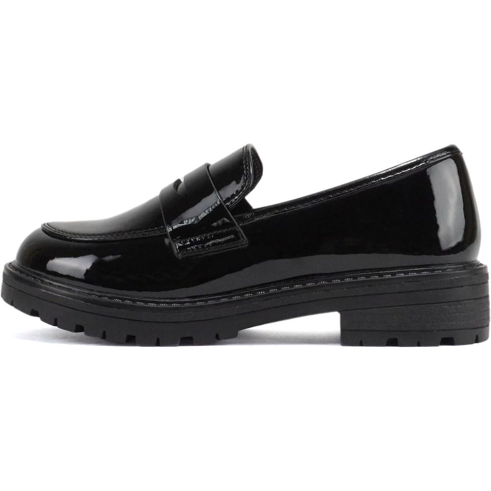 imageSoda Raya2  Little KidsChildrenGirls Round Toe Stitch Detail Lug Sole Low Heel Penny Loafer ShoeBlack Patent