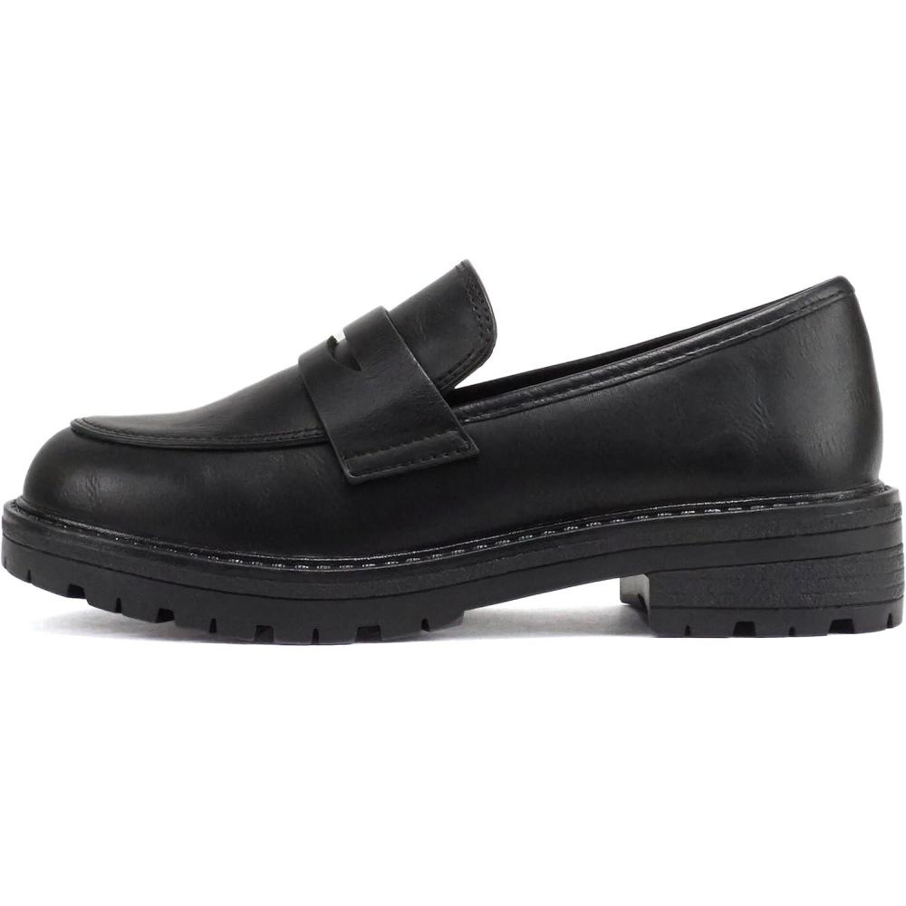 imageSoda Raya2  Little KidsChildrenGirls Round Toe Stitch Detail Lug Sole Low Heel Penny Loafer ShoeBlack Pu
