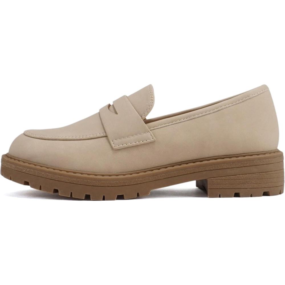 imageSoda Raya2  Little KidsChildrenGirls Round Toe Stitch Detail Lug Sole Low Heel Penny Loafer ShoeLight Blond Nubuck