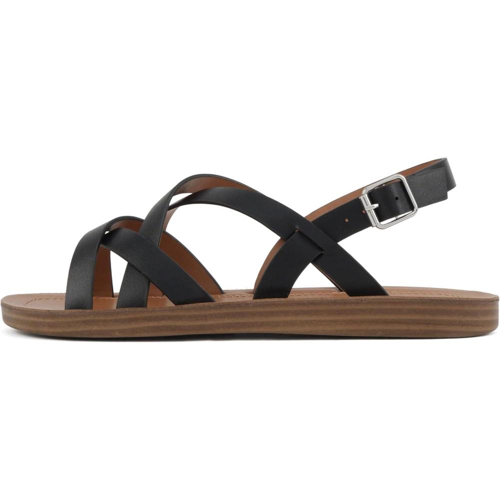 imageSoda WATCH  Women Casual Open Toe Gladiator Crisscross with Sling Back Buckle Fashion Slide Flat SandalAblack Pu