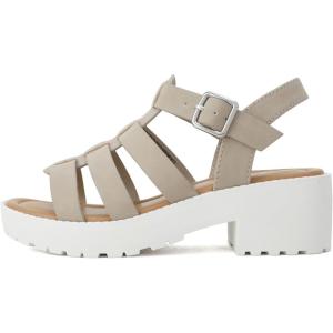 Soda “NEOLA-2” ~ Little Kids/Children/Girls Open Toe Ankle Strap Low Heel Lug Sole Fisherman Sandal(Sand Nbpu)