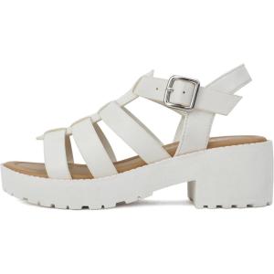 Soda “NEOLA-2” ~ Little Kids/Children/Girls Open Toe Ankle Strap Low Heel Lug Sole Fisherman Sandal(White Pu)