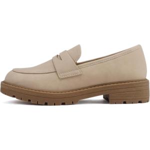 Soda “Raya-2” ~ Little Kids/Children/Girls Round Toe Stitch Detail Lug Sole Low Heel Penny Loafer Shoe(Light Blond Nubuck)