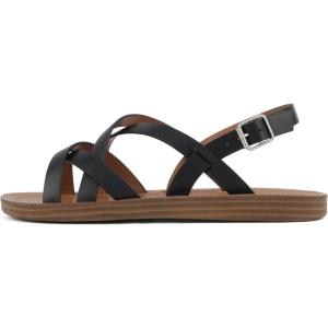 Soda WATCH ~ Women Casual Open Toe Gladiator Crisscross with Sling Back Buckle Fashion Slide Flat Sandal(A-black Pu)