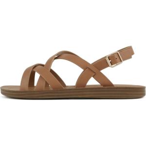 Soda WATCH ~ Women Casual Open Toe Gladiator Crisscross with Sling Back Buckle Fashion Slide Flat Sandal(A-cognac Pu)