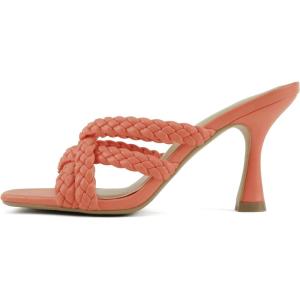 Soda “Kellan” ~ Women Square Toe Braided Multi-Strap High Kitten Heeled Sandals(Coral Pu)