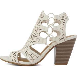 Soda Zuka ~ Women Open Toe Laser Cut High Heel Sandal with Adjustable Ankle Strap(Off White Nubuck)