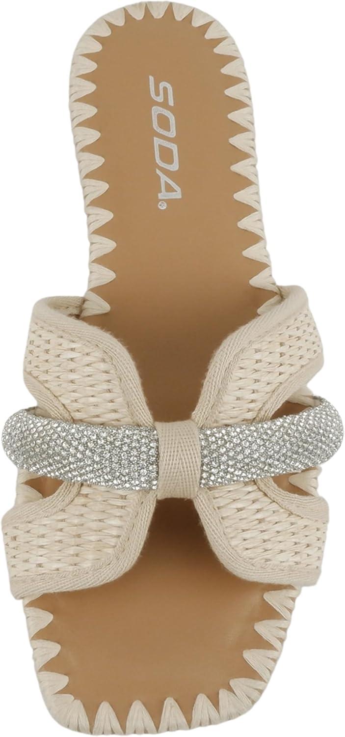 imageSoda Kalani  Women Square Toe HBand Slide Sandals with RhinestonesCream Raffia