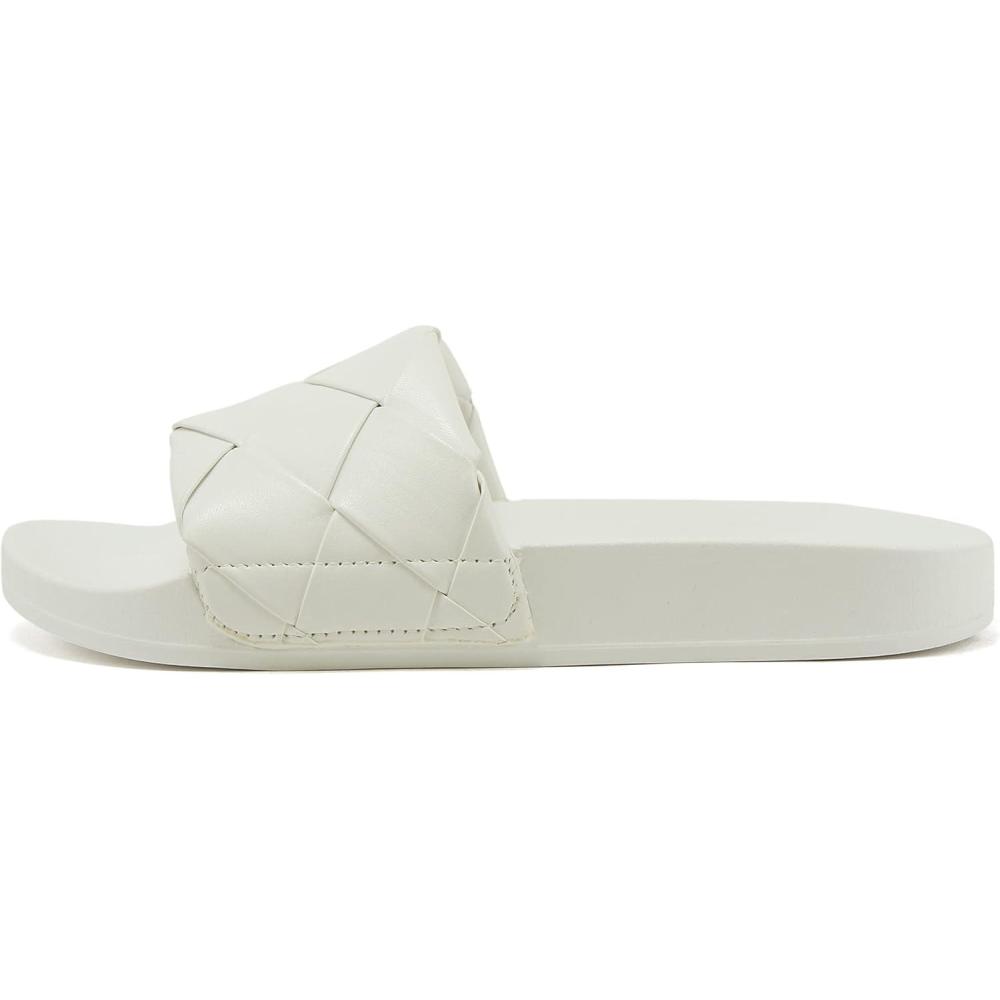 imageSoda ARCHWAY  Women Flat Open Toe Woven Braided Wide Strap With Fashion Footbed Slide SandalWhite Pu