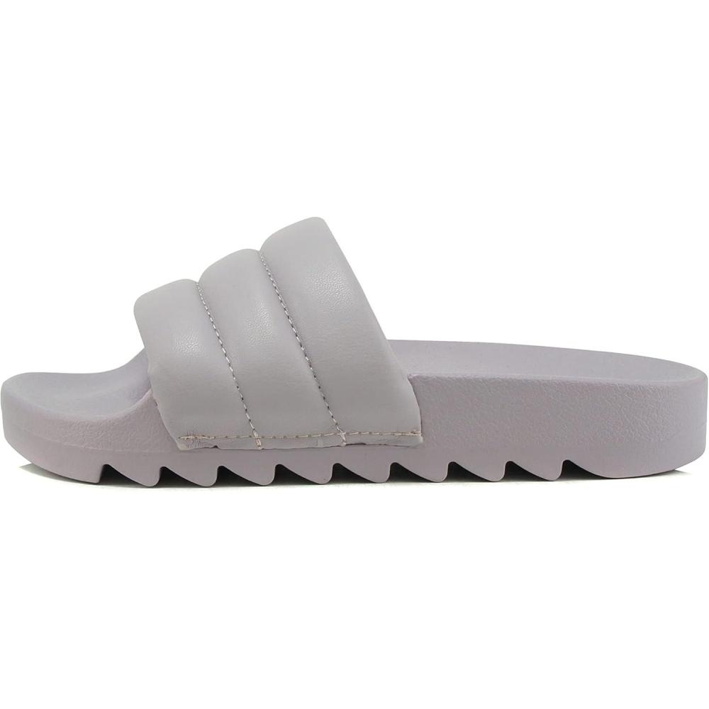imageSoda BETWEEN  Women Flat Open Toe Single Plush Wide Strap With Fashion Footbed Slide SandalLilac Pu