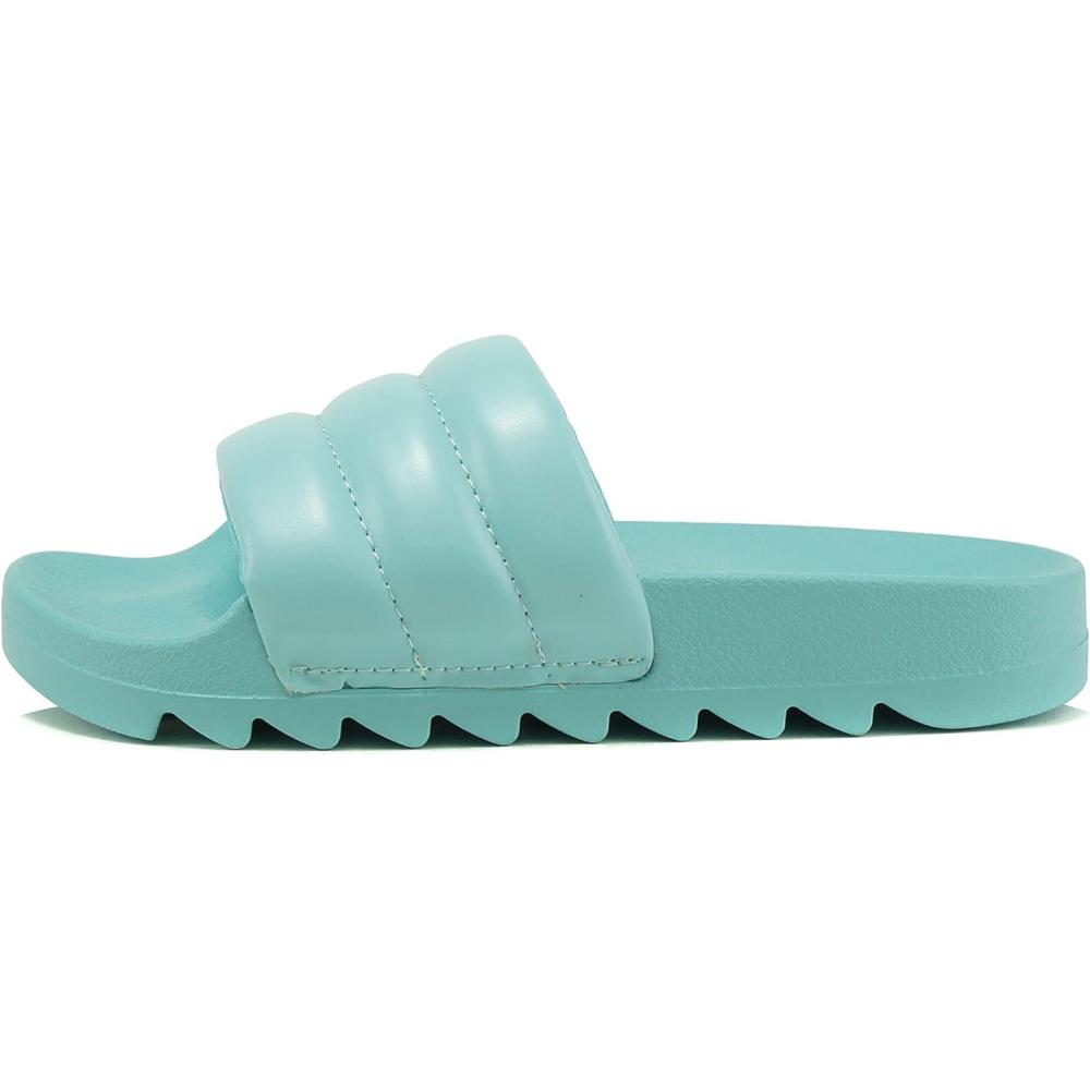 imageSoda BETWEEN  Women Flat Open Toe Single Plush Wide Strap With Fashion Footbed Slide SandalLteal Pu