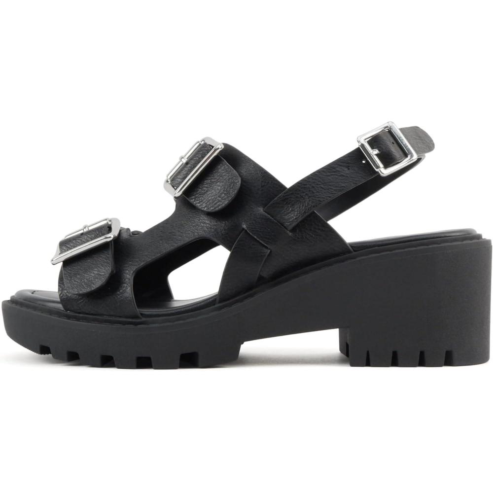 imageSoda Galaxy  Women Open Toe Fisherman Lug Sole Low Heeled SandalsBlack Pu