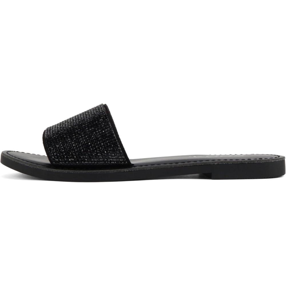 imageSoda JUSTICE  Women Casual Rhinestones Crystal Jewel Comfort Flip Flop Fashion Slide Flat SandalsAllover Black