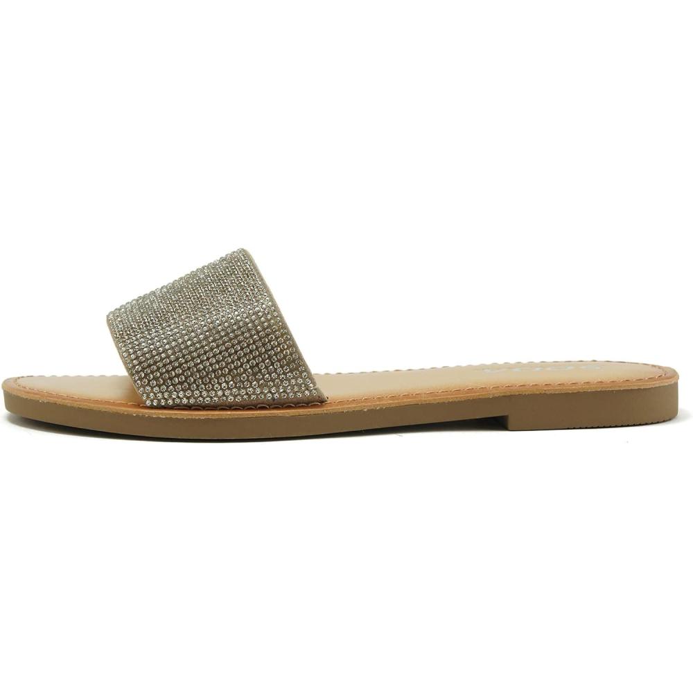 imageSoda JUSTICE  Women Casual Rhinestones Crystal Jewel Comfort Flip Flop Fashion Slide Flat SandalsSilver