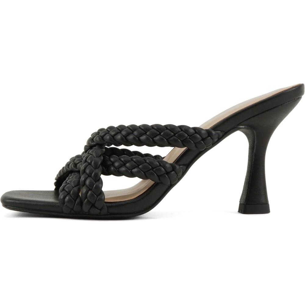 imageSoda Kellan  Women Square Toe Braided MultiStrap High Kitten Heeled SandalsBlack Pu