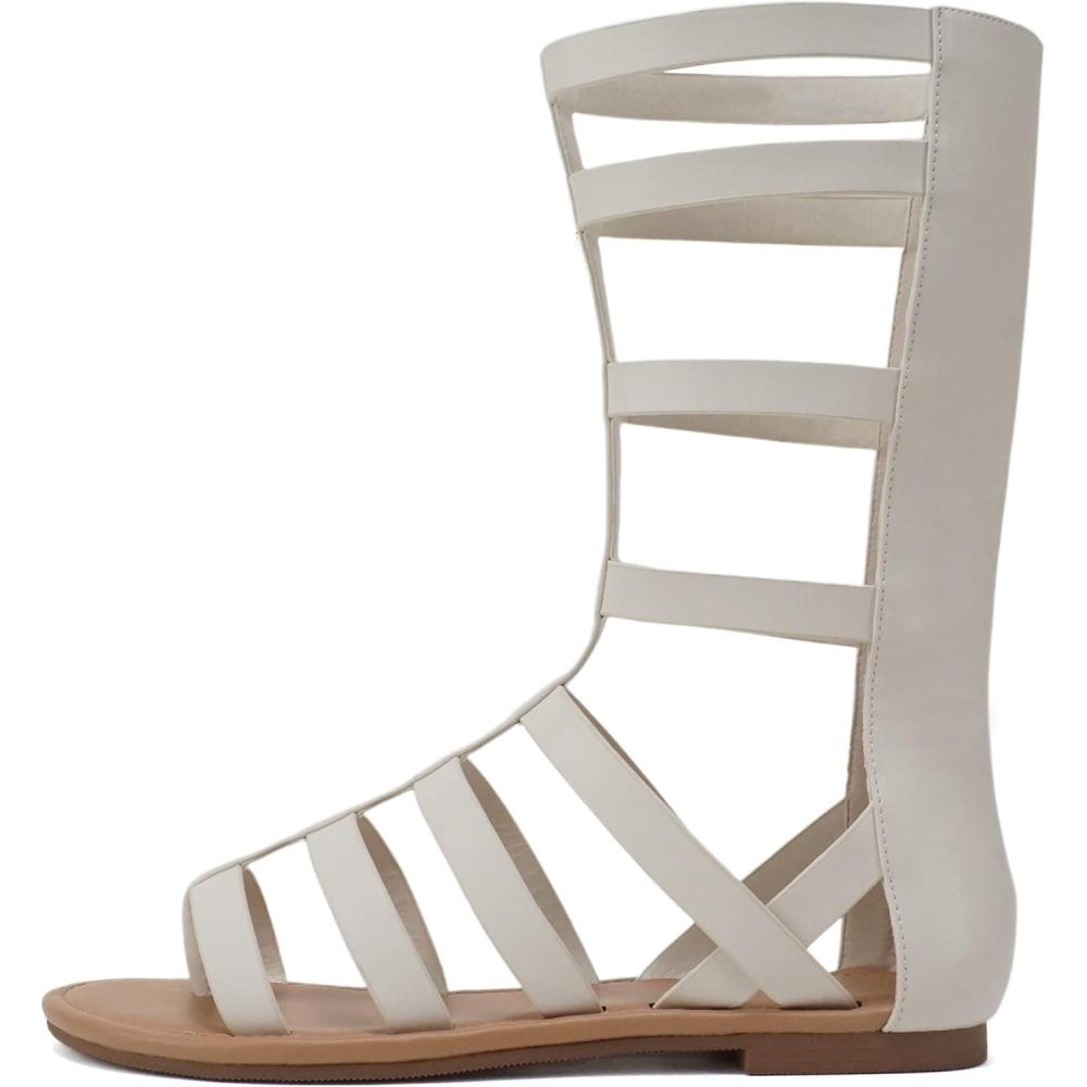 imageSoda MOXIE  Women Open Round Toe MidCalf Height Flat Gladiator SandalBone Pu