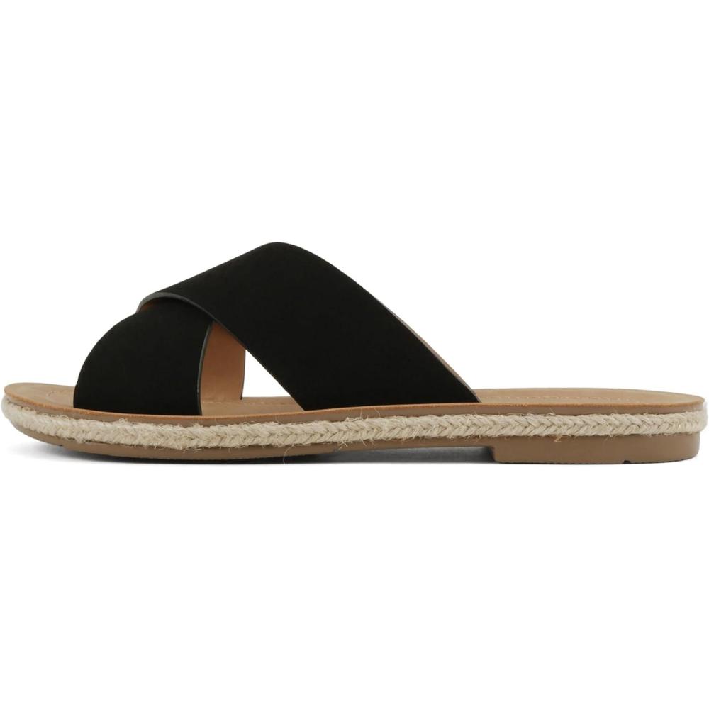 imageSoda Prism  Women Round Toe Crisscross Band Espadrille Slide SandalsBlack Nubuck