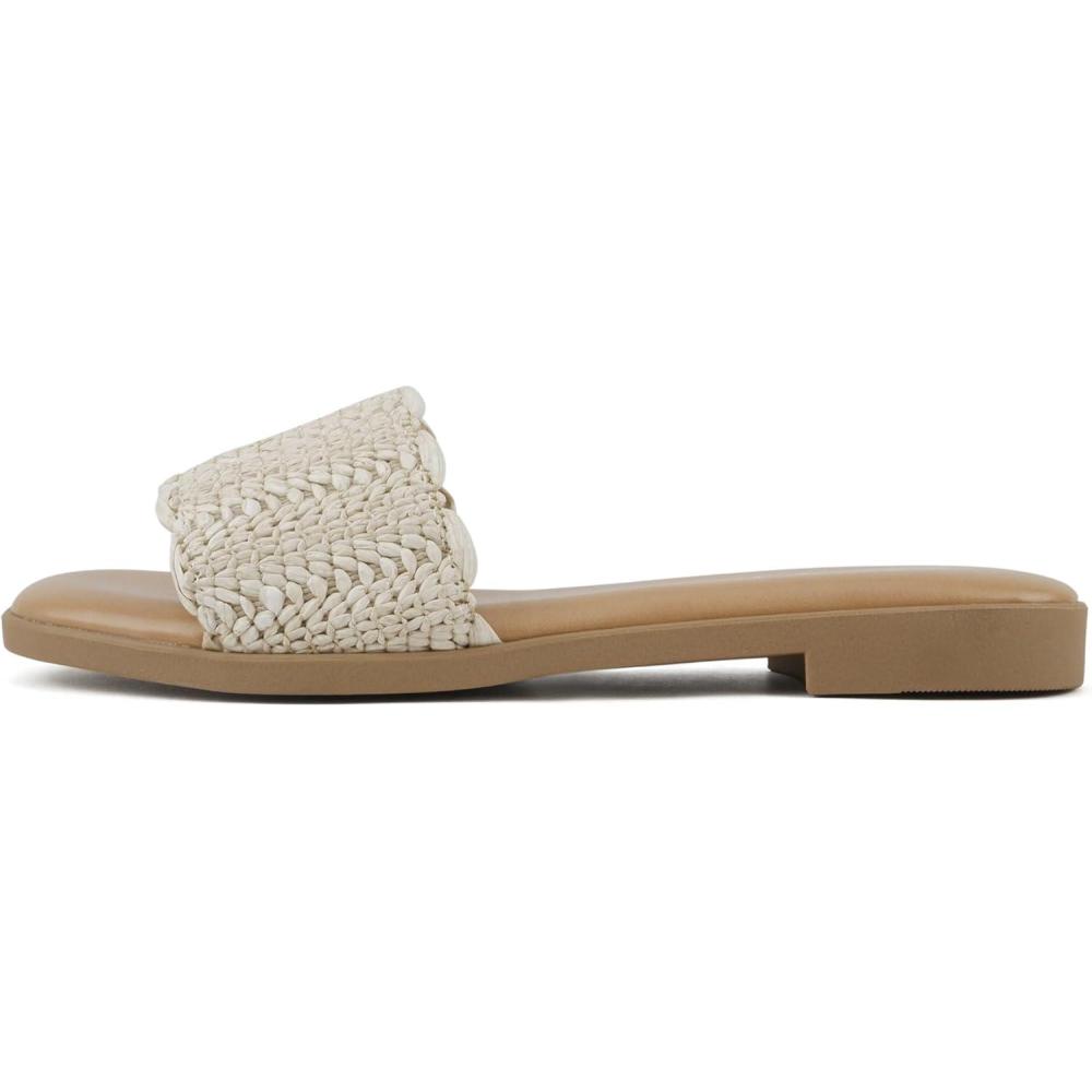 imageSoda Screen  Women Square Toe Single Band Low Heel Raffia Slide SandalsBone Raffia