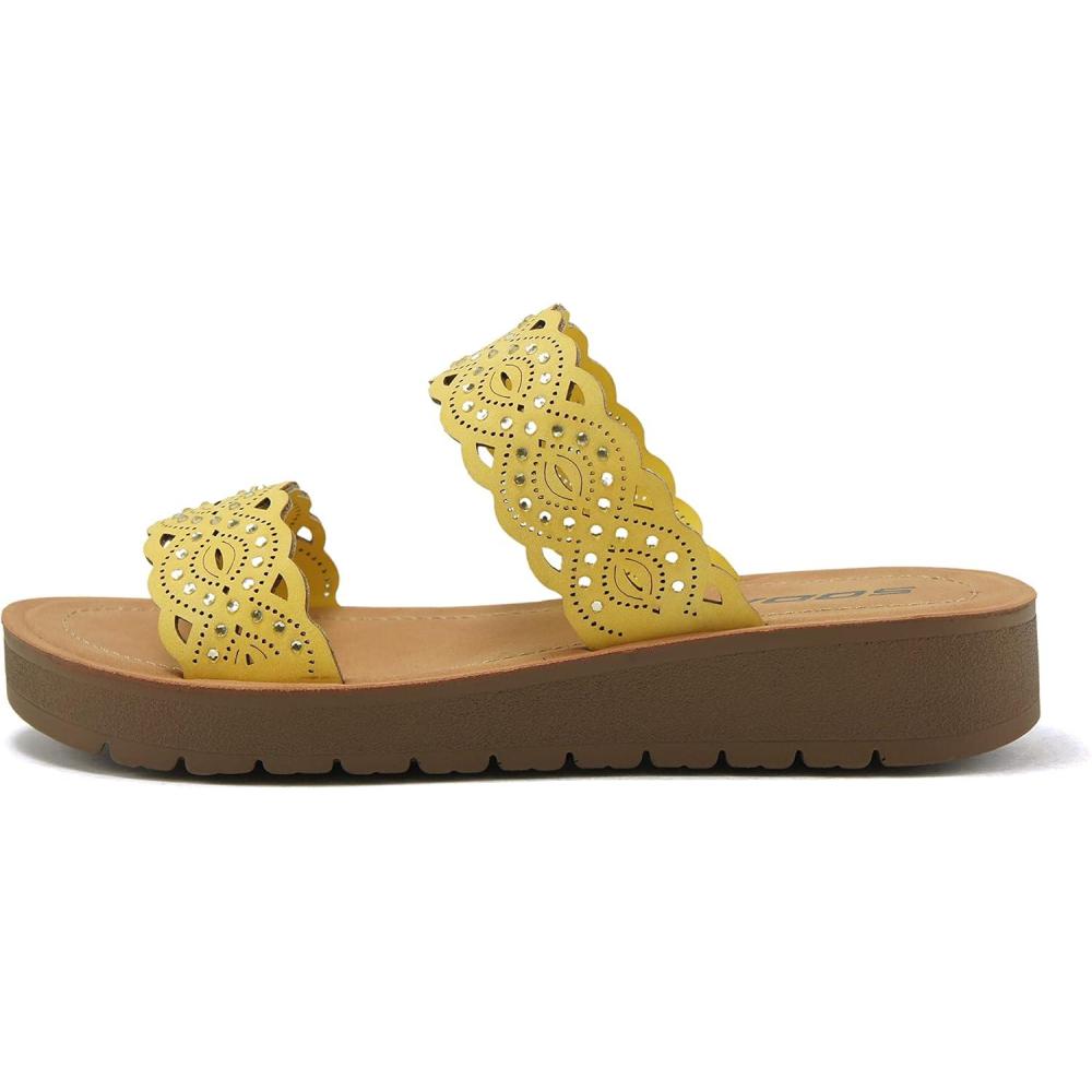 imageSoda VIENNA  Fun ampamp vibrant platform slip on sandal with ridged bottom ampamp beautifully scalloped straps with iridescent beading detail Perfect summer beach shoesYellow Nbpu
