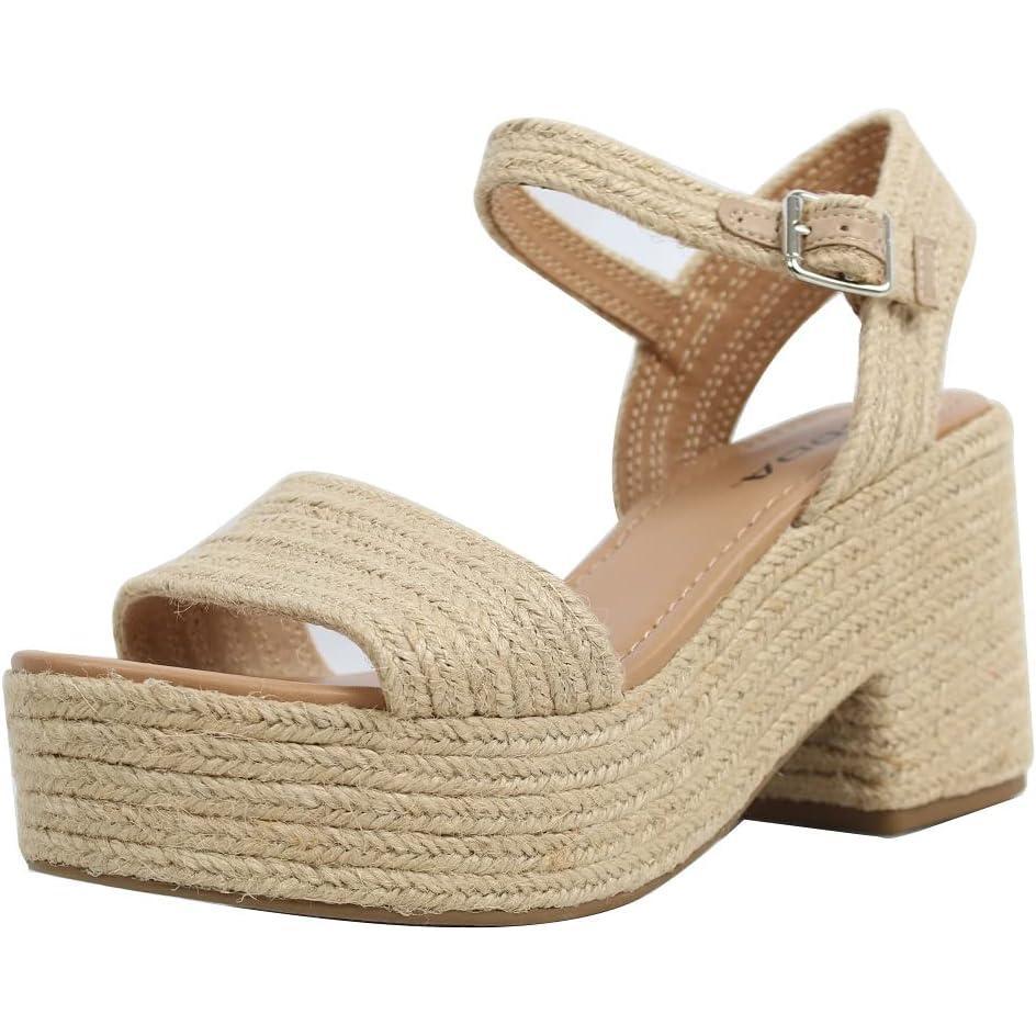 imageSoda Womens Castle Jute Open Toe Ankle Strap Platform WedgeLt Tan