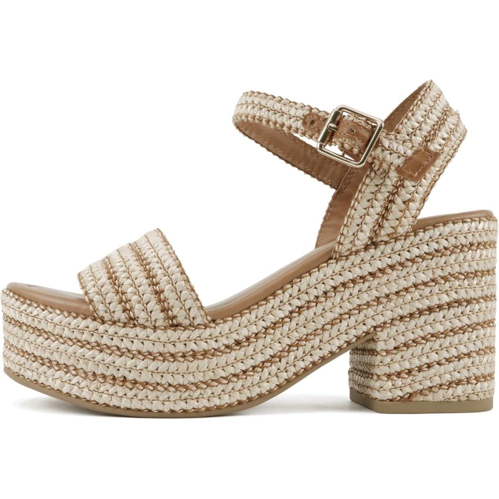imageSoda Womens Castle Jute Open Toe Ankle Strap Platform WedgeNatural Raffia