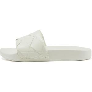 Soda ARCHWAY ~ Women Flat Open Toe Woven Braided Wide Strap With Fashion Footbed Slide Sandal(White Pu)
