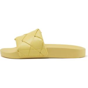 Soda ARCHWAY ~ Women Flat Open Toe Woven Braided Wide Strap With Fashion Footbed Slide Sandal(Yellow Pu)